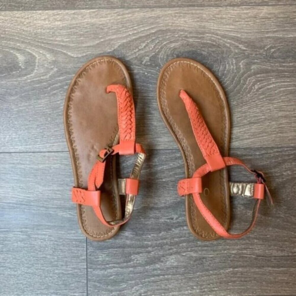 Aldo Women's T-Strap Flat Sandals Size 7 Braided Coral Pink Boho Chic Peasant - Picture 6 of 16